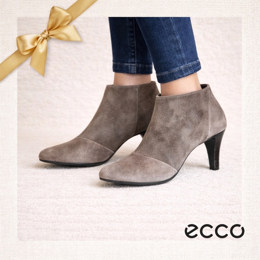 Ecco Gray Suede Slim Heel Ankle Boots Size 40/9-9 1/2
